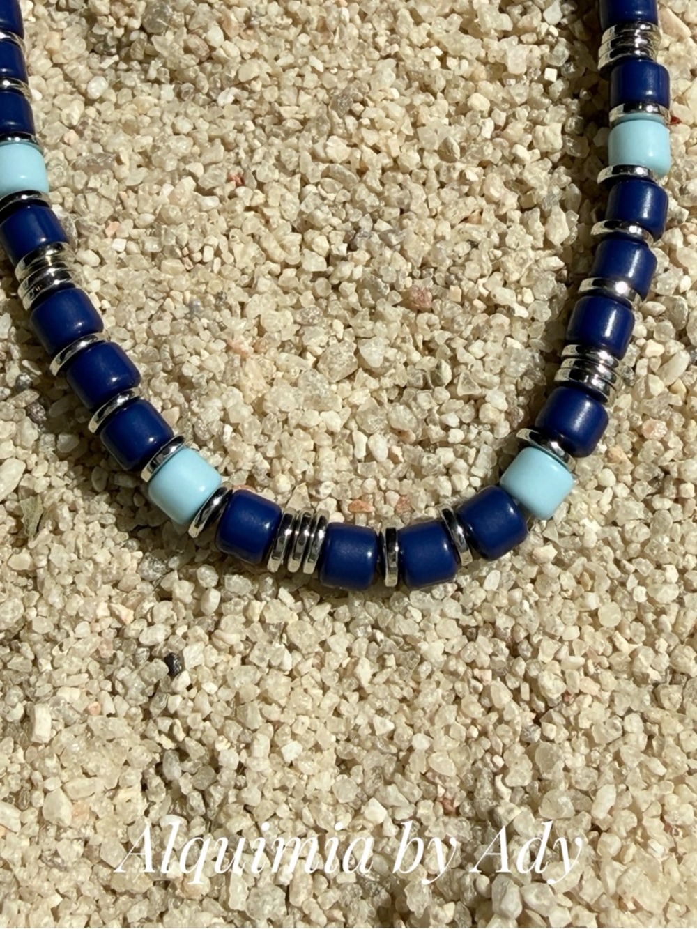 Beaded Blue and Light Blue Necklace AZUL - Picture 3 of 3